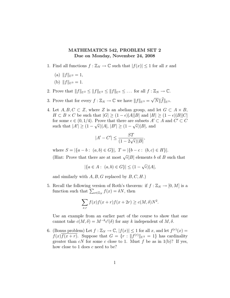 Mathematics 542 Problem Set 2 Due On Monday November 24 08