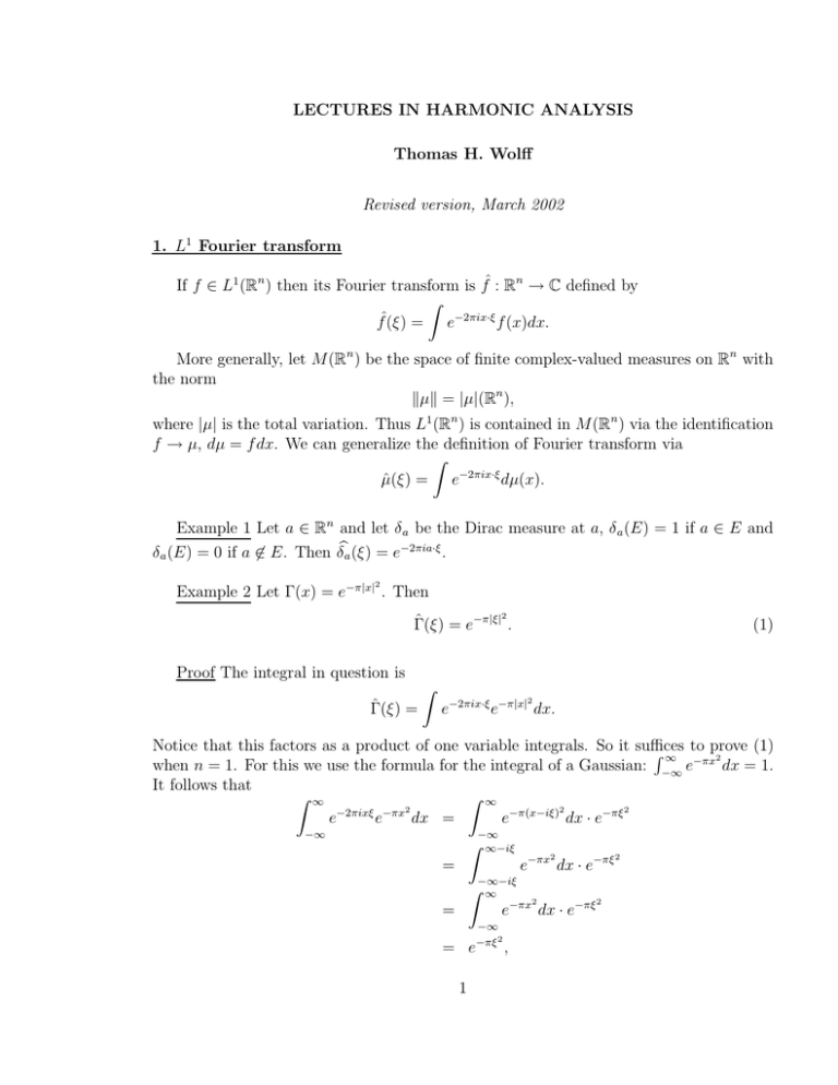 Lectures In Harmonic Analysis Thomas H Wolff 1 Fourier Transform