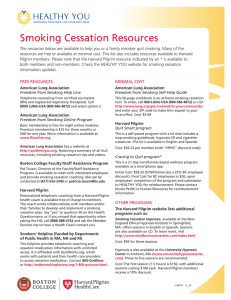 Smoking Cessation Resources FREE RESOURCES MINIMAL COST American Lung Association