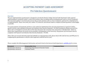 ACCEPTING PAYMENT CARD ASSESSMENT Pre-Selection Questionnaire