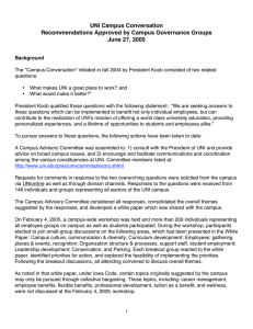 UNI Campus Conversation Recommendations Approved by Campus Governance Groups June 27, 2005