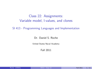 Class 22: Assignments: Variable model, l-values, and clones Dr. Daniel S. Roche