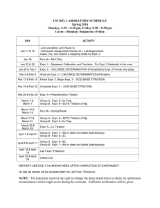 CH 265L LABORATORY SCHEDULE Spring 2016 Monday, 1:25—4:45 pm, Friday 2:30—5:50 pm