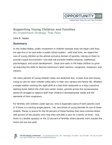 Supporting Young Children and Families An Investment Strategy That Pays Summary