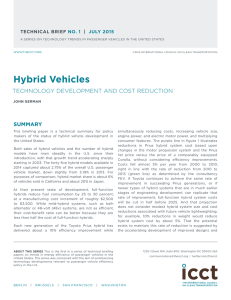 hybrid Vehicles Technology DevelopmenT anD cosT ReDucTion Summary Technical Brief