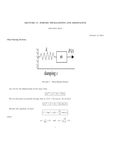 LECTURE 17: FORCED OSCILLATIONS AND RESONANCE October 15, 2014 Mass-Spring System: