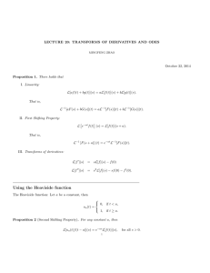 LECTURE 20: TRANSFORMS OF DERIVATIVES AND ODES October 22, 2014 I. Linearity: