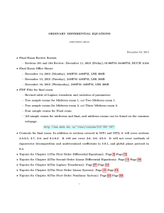 ORDINARY DIFFERENTIAL EQUATIONS December 04, 2015 • Final Exam Review Session: