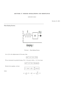 LECTURE 17: FORCED OSCILLATIONS AND RESONANCE October 21, 2015 Mass-Spring System: