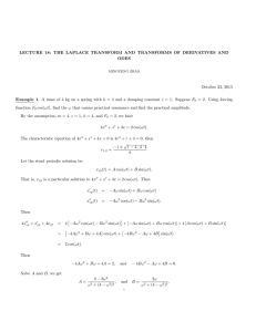 LECTURE 18: THE LAPLACE TRANSFORM AND TRANSFORMS OF DERIVATIVES AND ODES