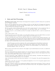 SI 413, Unit 2: Scheme Basics 1 Lists and List Processing (