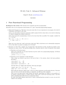 SI 413, Unit 3: Advanced Scheme 1 Pure Functional Programming (