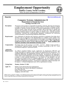 Employment Opportunity Halifax County North Carolina Computer Systems Administrator II
