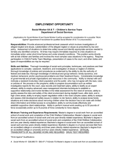 EMPLOYMENT OPPORTUNITY  – Children’s Service Team Social Worker I/A &amp; T