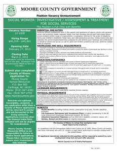 MOORE COUNTY GOVERNMENT SOCIAL WORKER: INVESTIGATIVE / ASSESSMENT &amp; TREATMENT