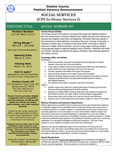 SOCIAL SERVICES (CPS In-Home Services I) Onslow County