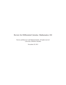 Review for Differential Calculus: Mathematics 102