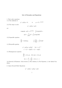 List of Formulas and Equations 1. First order equations p