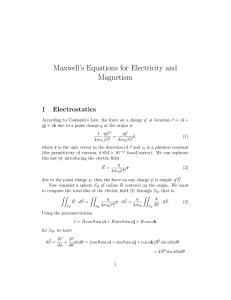 Maxwell’s Equations for Electricity and Magnetism 1 Electrostatics