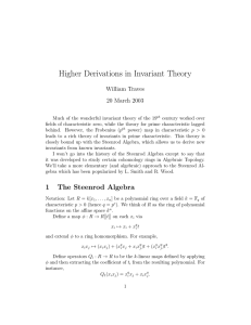 Higher Derivations in Invariant Theory William Traves 20 March 2003