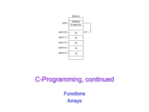 C-Programming, continued Functions Arrays