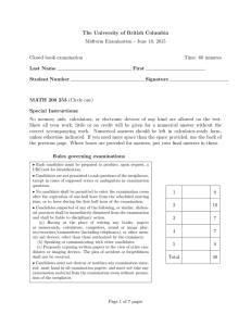 The University of British Columbia Midterm Examination - June 10, 2015