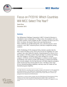 Focus on FY2016: Which Countries Will MCC Select This Year? MCC Monitor