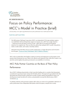 Focus on Policy Performance: MCC’s Model in Practice (brief) MCC MONITOR ANALYSIS Configure