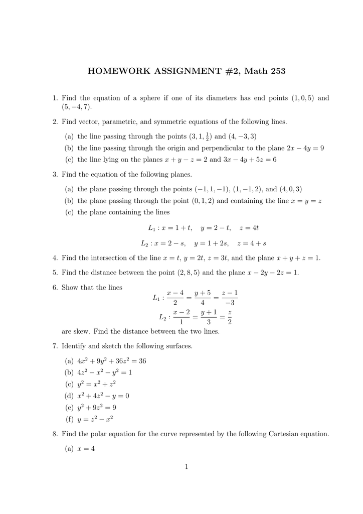 Homework Assignment 2 Math 253