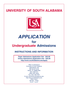 APPLICATION  UNIVERSITY OF SOUTH ALABAMA Undergraduate