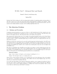SI 335, Unit 7: Advanced Sort and Search () Spring 2016