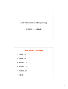 XHTML vs. HTML IT350 Web and Internet Programming Web Markup Languages
