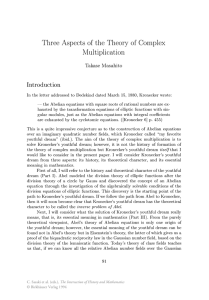 Three Aspects of the Theory of Complex Multiplication Introduction Takase  Masahito