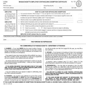 MASSACHUSETTS EMPLOYEE’S WITHHOLDING EXEMPTION CERTIFICATE FORM M-4