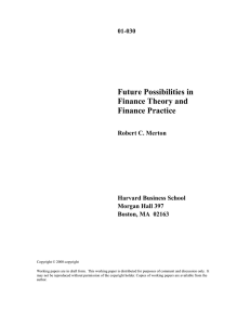 Future Possibilities in Finance Theory and Finance Practice 01-030