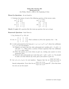 Math 223, Section 201 Homework #5 Warm-Up Questions