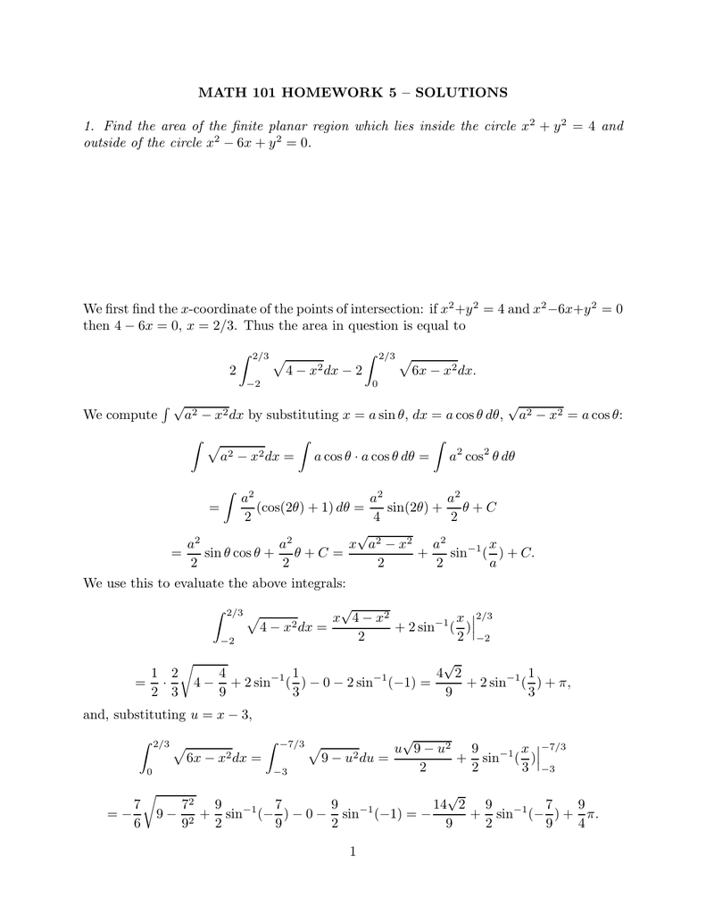 Math 101 Homework 5 Solutions Outside Of The Circle X