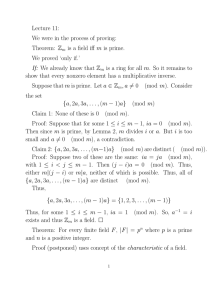 Lecture 11: We were in the process of proving: Theorem: Z