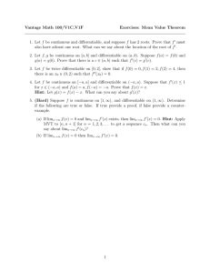 Vantage Math 100/V1C,V1F Exercises: Mean Value Theorem