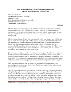 Arts &amp; Social Justice Living-Learning Community Oral History Interview Winter 2015