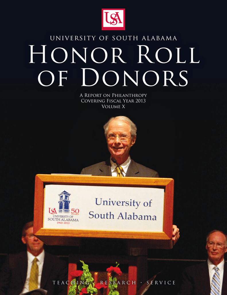 Honor Roll of Donors university of south alabama