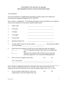 UNIVERSITY OF SOUTH ALABAMA PRE-RESPIRATOR FIT TEST QUESTIONNAIRE
