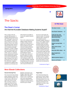 The Dean’s Corner  Are Internet-Accessible Databases Making Students Stupid? In This Issue
