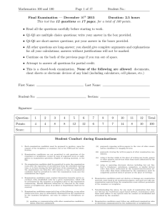 Mathematics 100 and 180 Page 1 of 17 Student-No.: