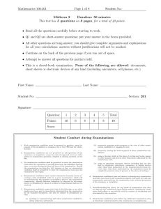 Mathematics 100-201 Page 1 of 8 Student-No.: Midterm 2