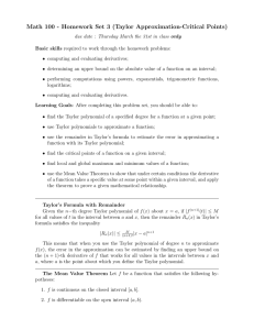 Math 100 - Homework Set 3 (Taylor Approximation-Critical Points)