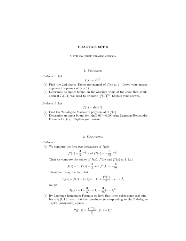 PRACTICE SET 6 1. Problems f x