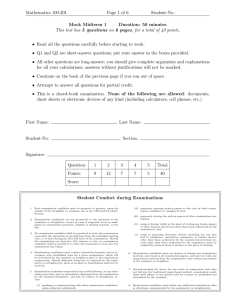 Mathematics 100-201 Page 1 of 6 Student-No.: Mock Midterm 1