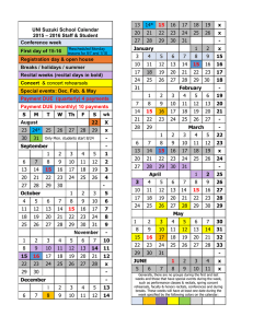 UNI Suzuki School Calendar 2015 – 2016 Staff &amp; Student -