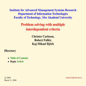 Institute for Advanced Management Systems Research Department of Information Technologies